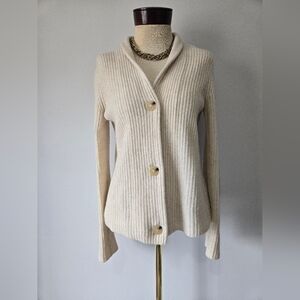 Vince  Wool And Cashmere Cream Ribbed Cardigan with Buttons. Size XS